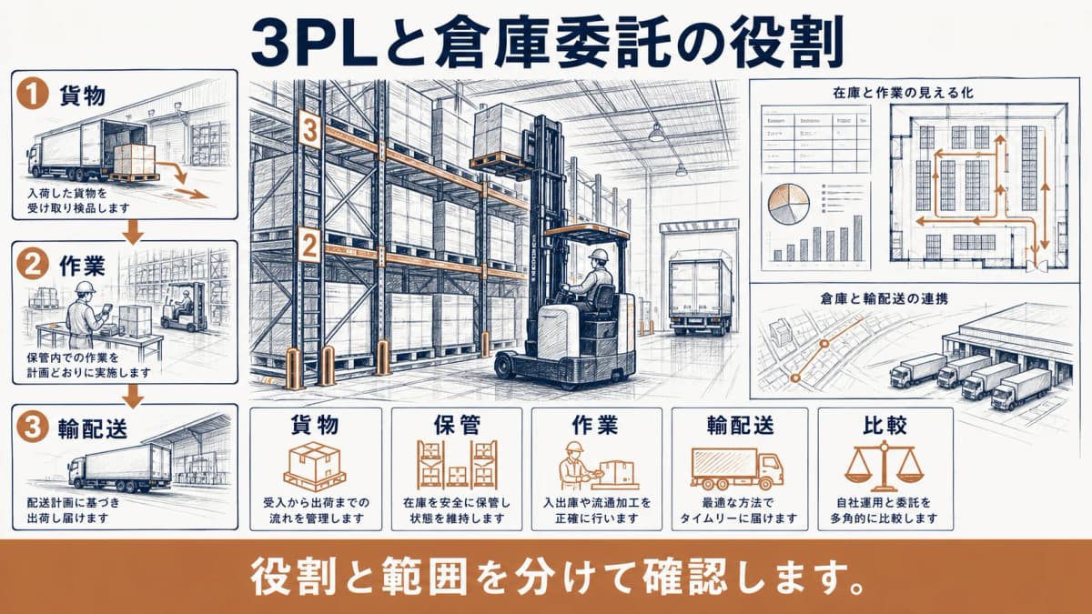 3PLと倉庫委託の範囲を示す図解