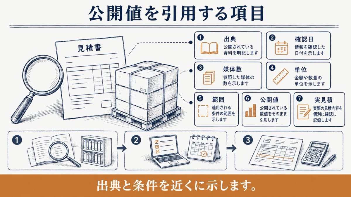 条件と出典を分けて比較する見積表とクリップボード