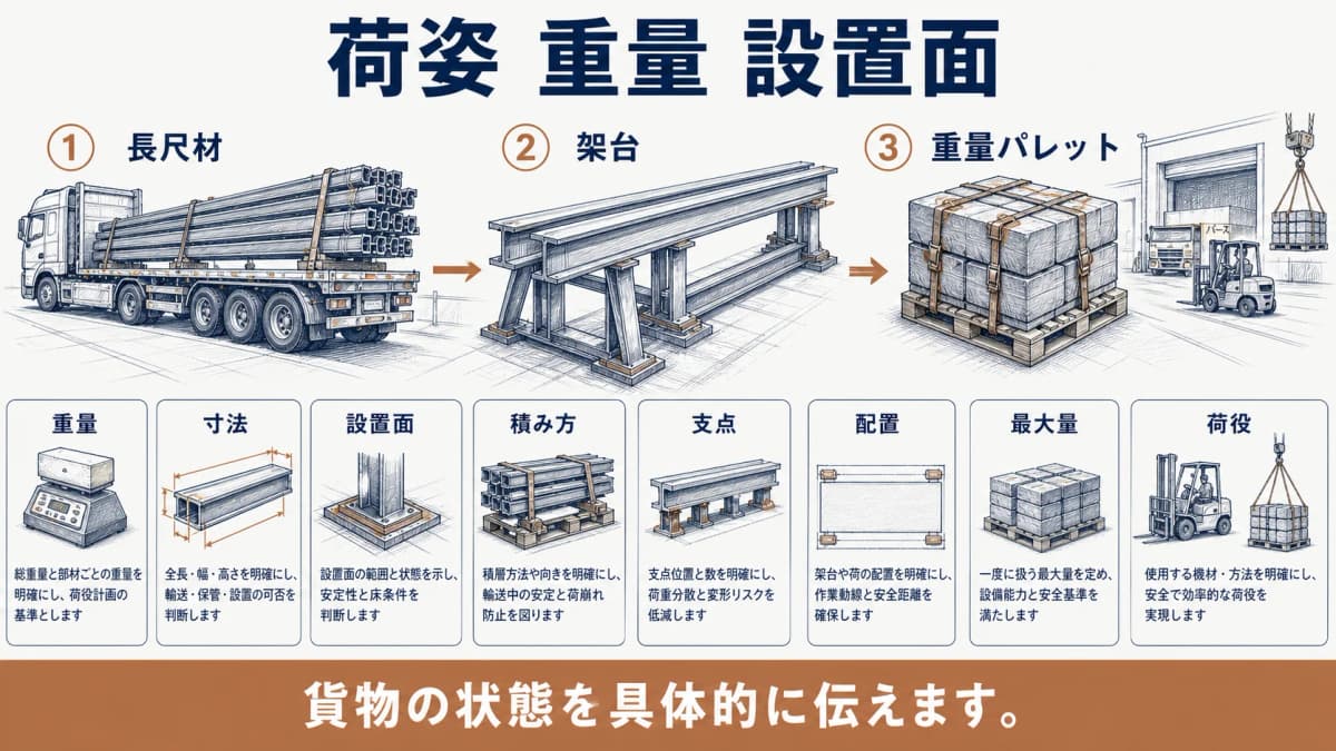 床と壁と荷ずりの対象を分ける重量物と倉庫柱