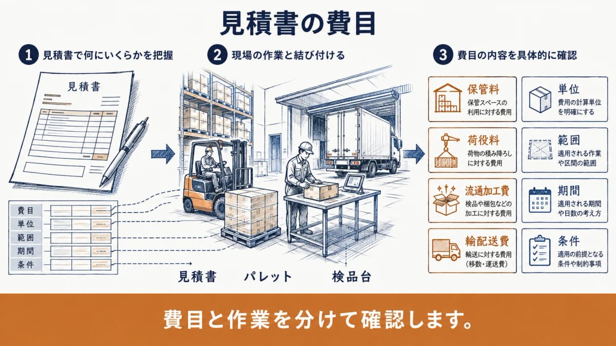保管料と荷役料と流通加工費を分けて読む見積書とパレット